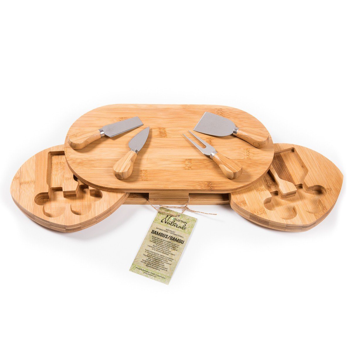 Suztain Osteplate i Økologisk Bambus – Inkl. Kniver og Gaffel - Suztain.no