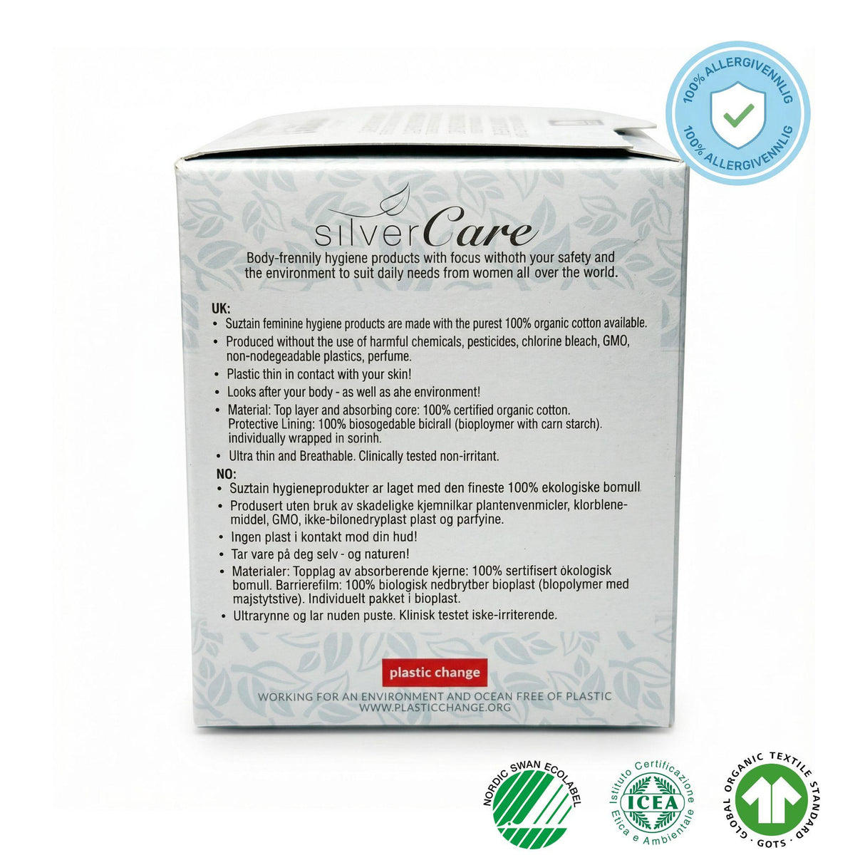 Silvercare® by Suztain Ultratynn med Vinger - Dagbind (10stk)