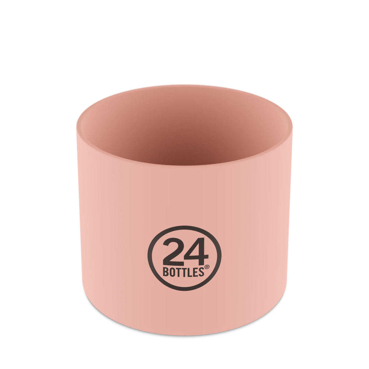 24Bottles bunnbeskyttelse, small, lyserosa i silikon, sett forfra med 24Bottles-logoen sentrert