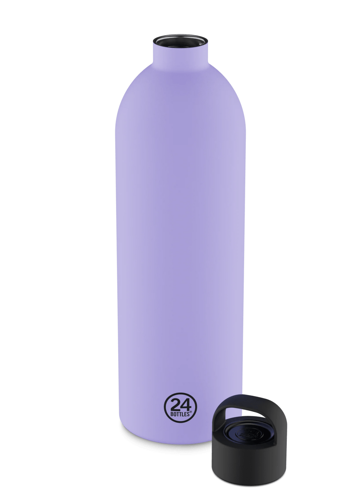 24Bottles Clima Drikkeflaske 1500 ml Erica i rustfritt stål, med lokket liggende ved siden av