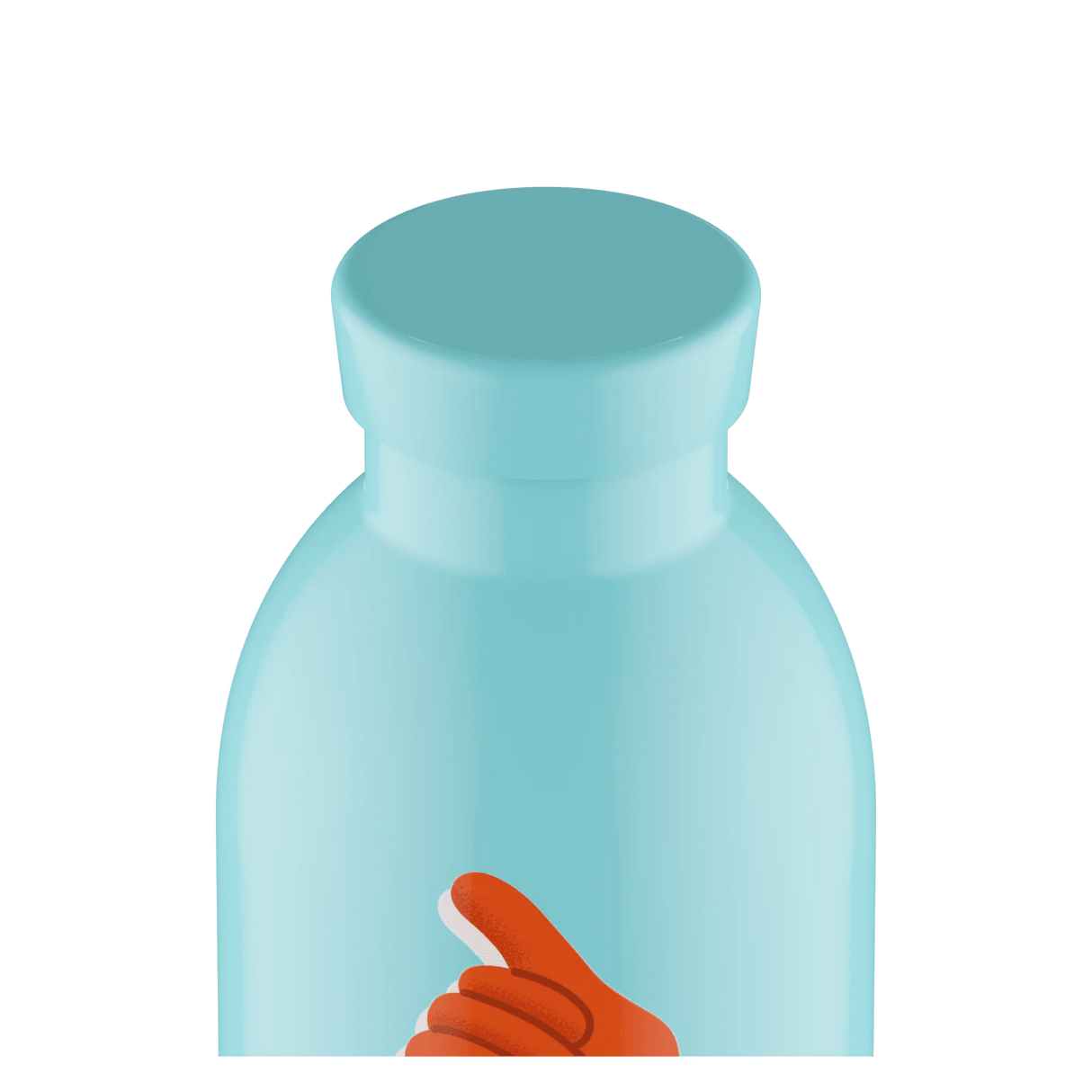 24Bottles Clima Drikkeflaske 500 ml Hey! Blue i rustfritt stål, nærbilde av flaskens hals og kork