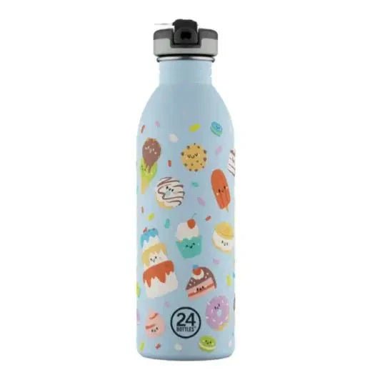 24Bottles Urban Drikkeflaske Barn 500 ml Sweet Friends lyseblå i rustfritt stål, sett forfra med lokk