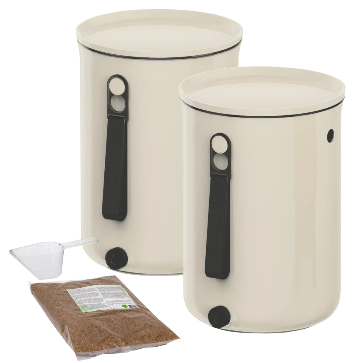 Bokashi 2.0 Startpakke med 2 bøtter og 1 kg Bokashistrø - Hvit Bokashi