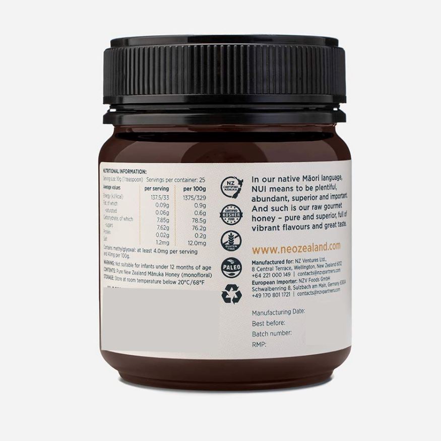 NUI Ekte Manuka Honning MGO 400+ – 250g - Suztain.no