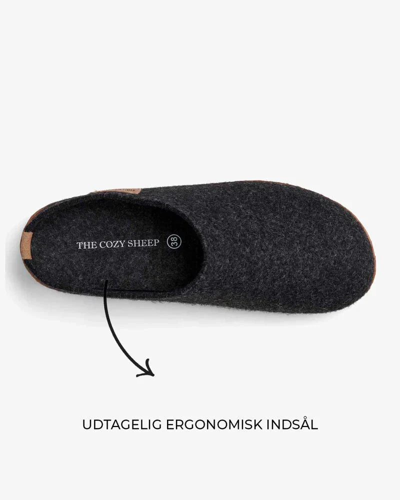 The Cozy Sheep Tøffel med gummisål – Mørkegrå