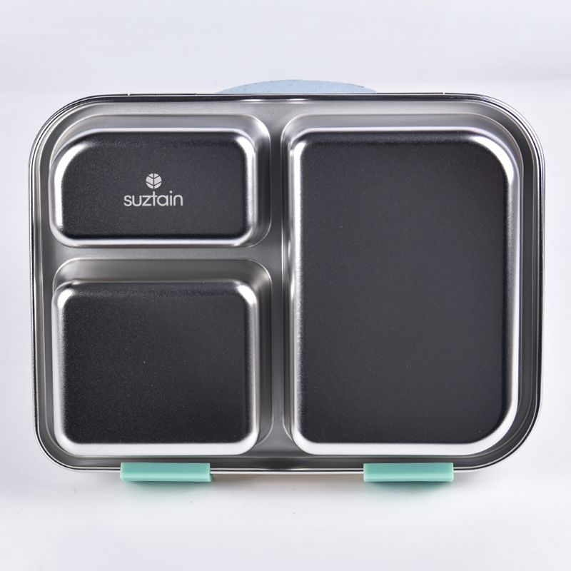 Suztain Matboks i Stål med 3 Rom - Grønn Suztain