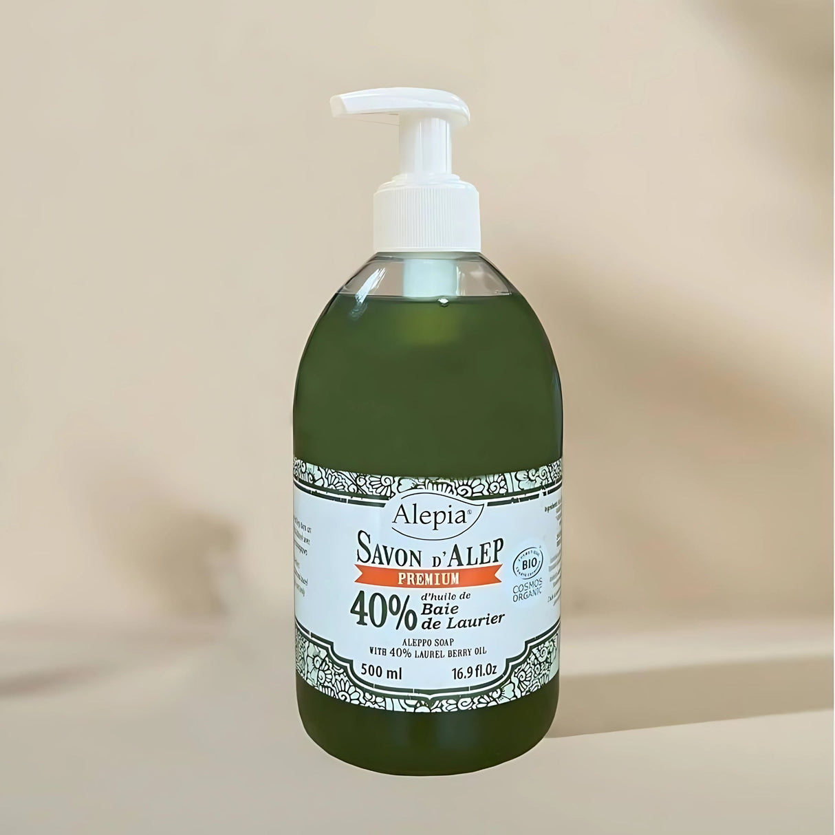Alépia Liquid Aleppo Soap - 40% Bay oil - Økologisk - 500ml Alépia