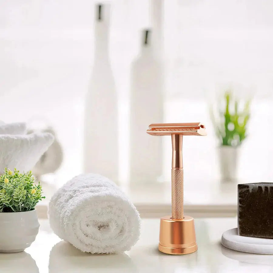 Bambaw Safety Razor med holder - Rose Gold - Suztain.no