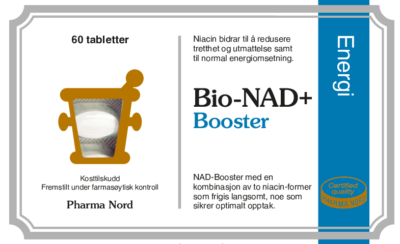 Pharma Nord Bio-NAD+ Booster, forside av hvit eske med 60 tabletter