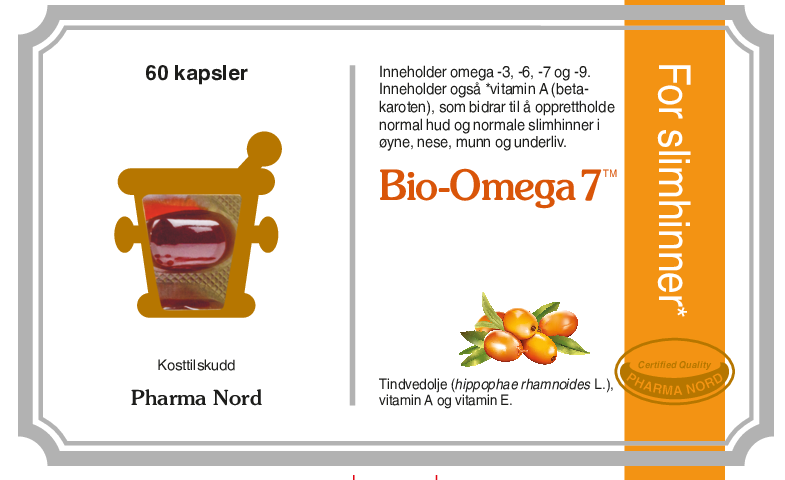 Pharma Nord Bio-Omega 7, forside av hvit eske med 60 kapsler