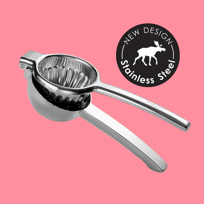 Pulito rustfritt stål sitruspresse med ny design, robust og enkel å bruke for å presse sitroner, lime og andre sitrusfrukter – ideell for et rent og friskt resultat