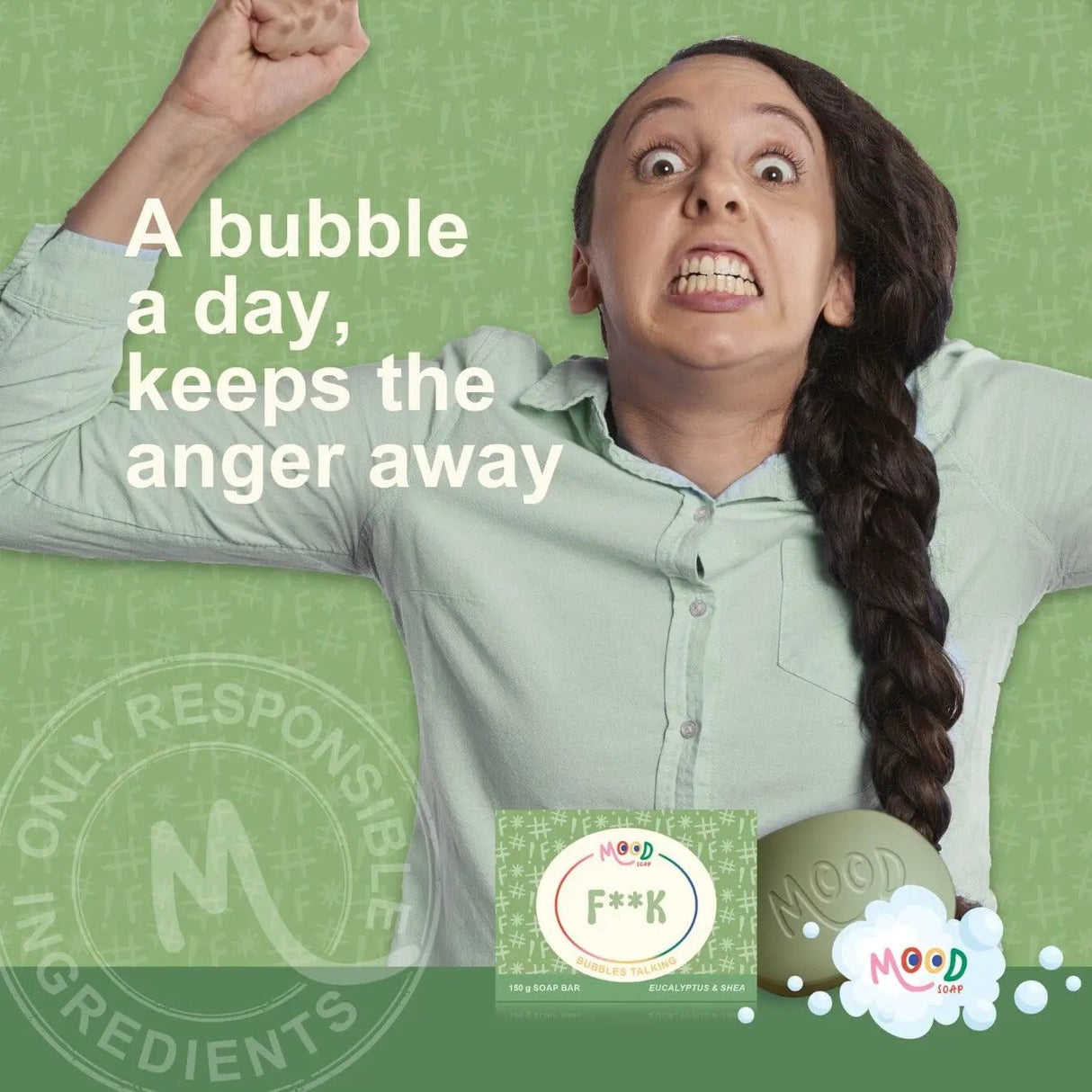 MoodSoap såpe - F**K - Eucalyptus & Shea - 150g - Suztain.no