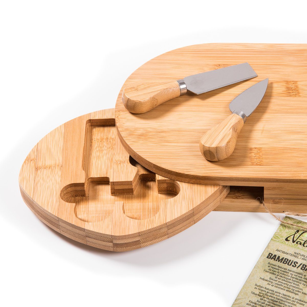 Suztain Osteplate i Økologisk Bambus – Inkl. Kniver og Gaffel - Suztain.no