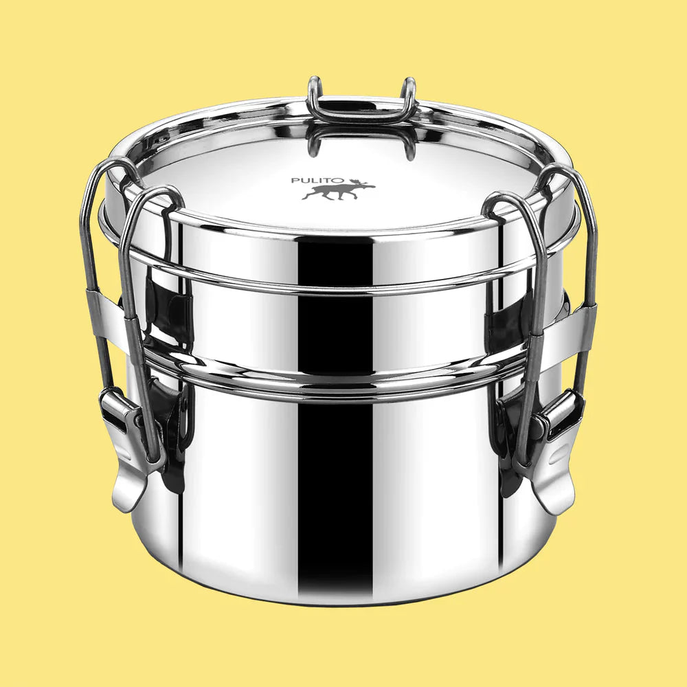 Pulito Airtight Bento Matboks i rustfritt stål med lufttett design og BPA-fri silikon – ideell for lunsj, skole og reise.