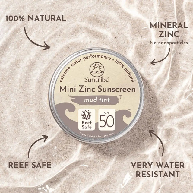Suntribe Naturlig solkrem for Ansikt & Sport Mini Solcreme SPF 50 - Mud Tint - Suztain.no  Suztain.no
