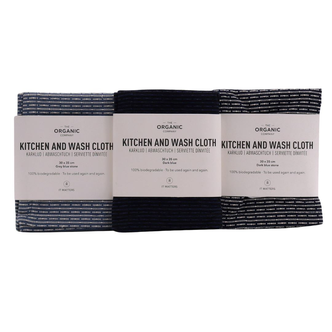 The Organic Company 3 Økologiske Karklude - Ocean Color - Suztain.no