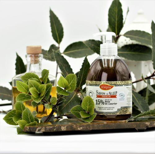 Alépia Premium - Flytende Aleppo-såpe - 15% laurbærolje - 500ml - Suztain.no