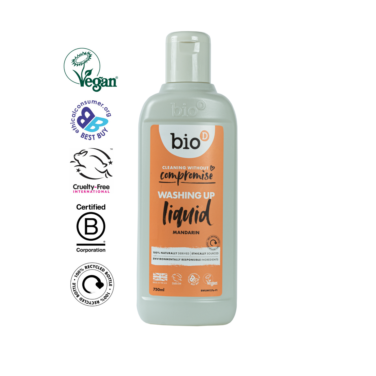 BIO-D - Flytende oppvaskmiddel - Mandarin - 750ml - Suztain.no