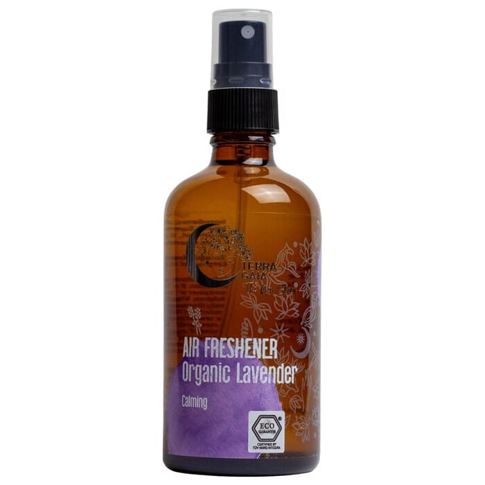 Terra Gaia økologisk luftfrisker lavendel 100 ml i brun glassflaske med spraykork