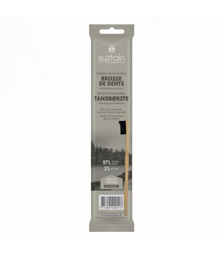 Suztain Tannbørste i Bambus Voksen Medium - 1 stk - Sort - Suztain.no