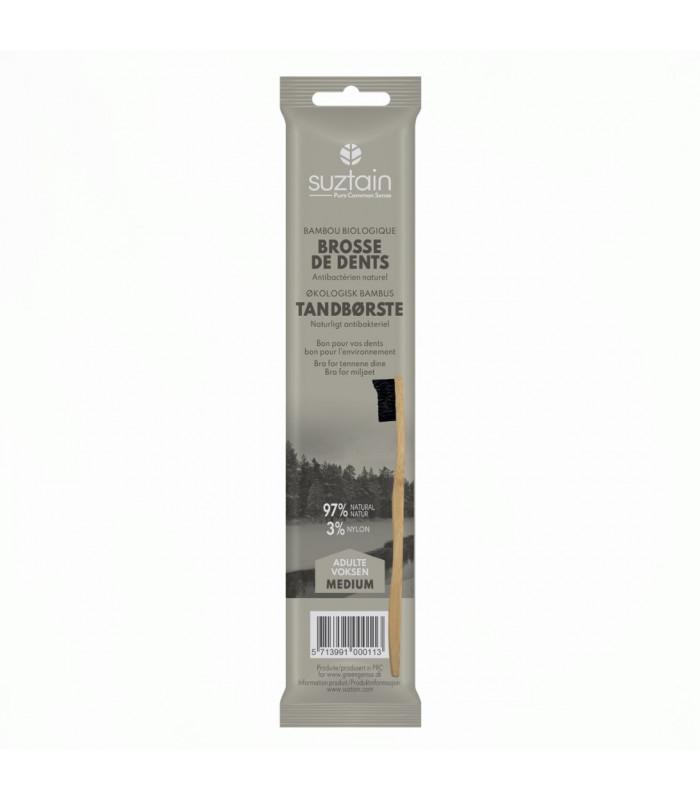 Suztain Tannbørste i Bambus Voksen Medium - 1 stk - Sort - Suztain.no