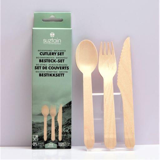 Suztain - Engangsbestikk Sett i bjørketre 24 stk - Suztain.no