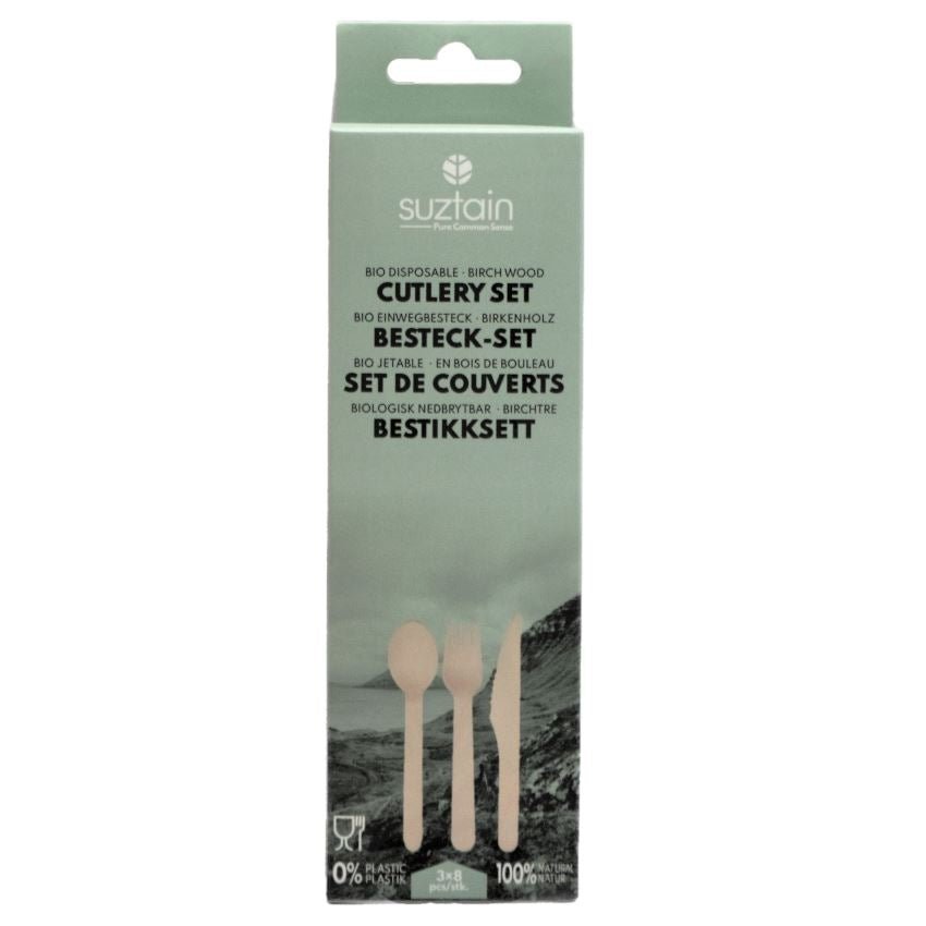 Suztain - Engangsbestikk Sett i bjørketre 24 stk - Suztain.no