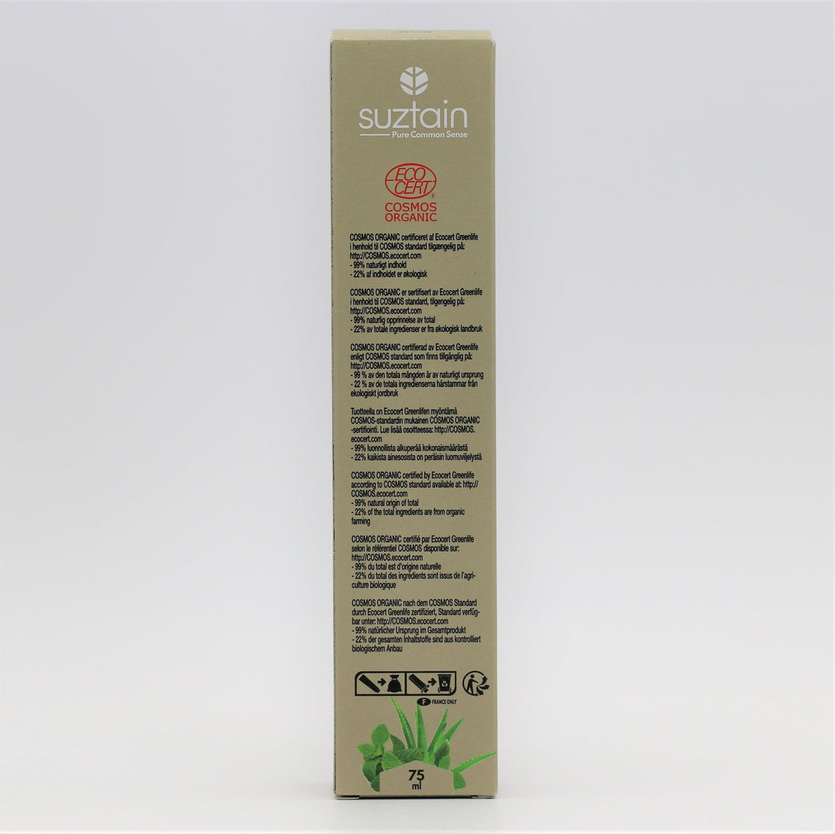 Suztain - Sertifisert Økologisk Tannkrem 75ml - Aloe Vera - Suztain.no