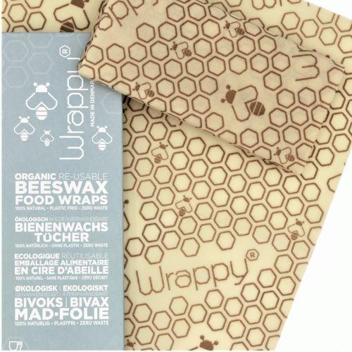 Wrappy Bivokspapir økologisk med bikubemønster i beige og brun for matinnpakning.