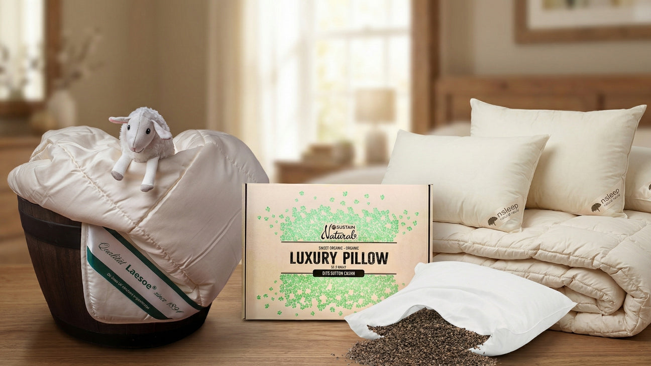 Vattert dyne i trebøtte med lammekosedyr Luxury Pillow emballasje i sentrum Nsleep puter og dyner Pute med bokhveteskall-fyll Varm, innbydende soveromsstemning