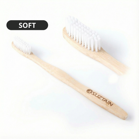 Suztain Tannbørste i Bambus Voksen Soft - Hvit