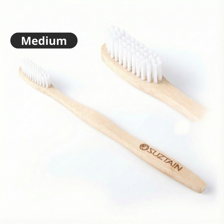 Suztain Tannbørste i Bambus Voksen Medium - Hvit