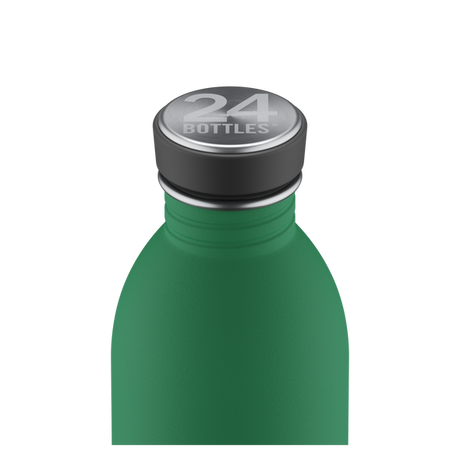 24Bottles Clima Bottle Emerald Green – Nærbilde av skrukork med lekkasjesikker lukking, perfekt for kaffe, te og kald drikke.