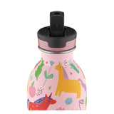 24Bottles Urban drikkeflaske barn 250 ml med fargerikt enhjørningsdesign på rosa bakgrunn