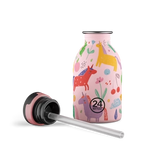 24Bottles Urban drikkeflaske barn 250 ml med magiske dyremotiver og rosa bakgrunn