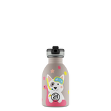24Bottles Urban Drikkeflaske Barn 250 ml - Lucky Dog med Sport Lid drikketut, sett forfra med søtt motiv
