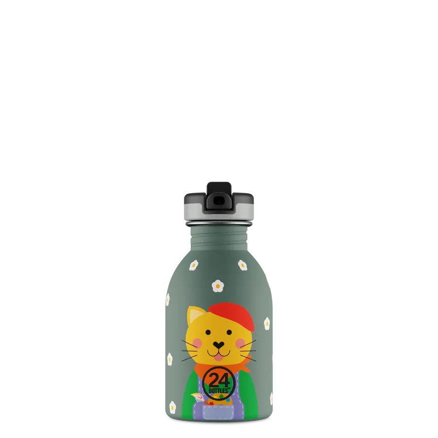 24Bottles Urban Drikkeflaske Barn 250 ml - Smart Cat med drikketut, smart og praktisk, sett forfra
