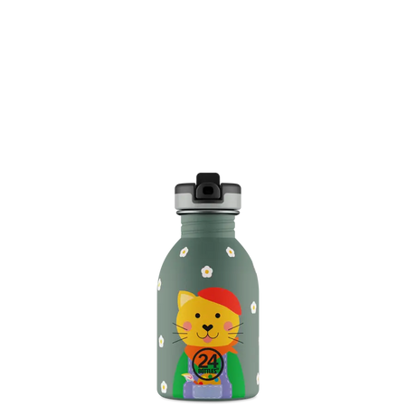24Bottles Urban Drikkeflaske Barn 250 ml - Smart Cat med drikketut, smart og praktisk, sett forfra