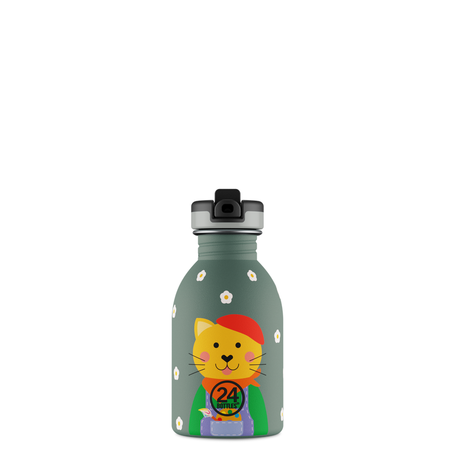 24Bottles Urban Drikkeflaske Barn 250 ml - Smart Cat med drikketut, smart og praktisk, sett forfra