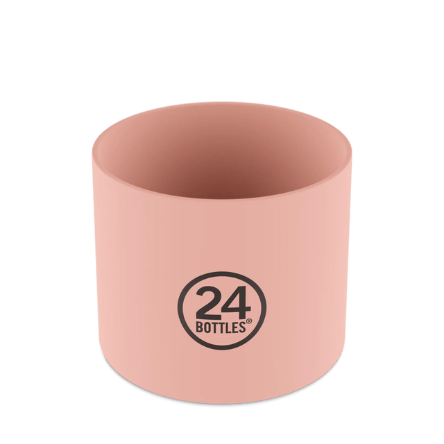 24Bottles bunnbeskyttelse, small, lyserosa i silikon, sett forfra med 24Bottles-logoen sentrert Suztain.no