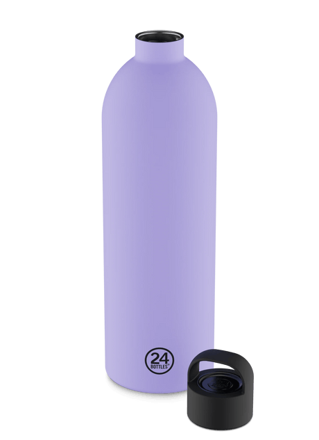 24Bottles Clima Drikkeflaske 1500 ml Erica i rustfritt stål, med lokket liggende ved siden av