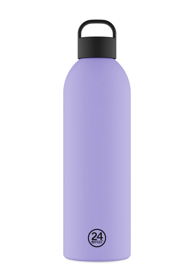 24Bottles Clima Drikkeflaske 1500 ml Erica i rustfritt stål, sett fra siden med logo nederst Suztain.no