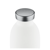 24Bottles Clima Drikkeflaske 330 ml Ice White i rustfritt stål, nærbilde av flaskens topp og kork