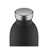 24Bottles Clima Drikkeflaske 330 ml Tuxedo Black i rustfritt stål, nærbilde av flaskehalsen og korken