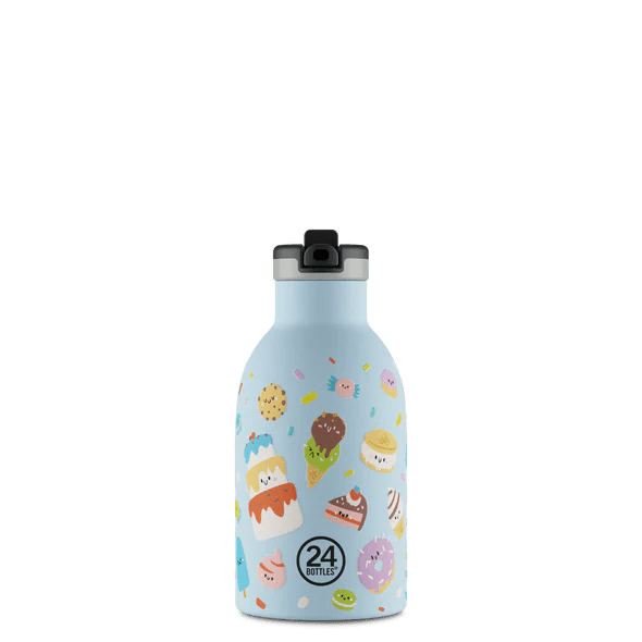 24Bottles Clima drikkeflaske 330 ml Sweet Friends lyseblå i rustfritt stål, sett forfra Suztain.no