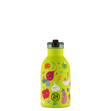 24Bottles Clima Drikkeflaske Barn 330 ml Veggie Friends i rustfritt stål, sett forfra med lokk lukket