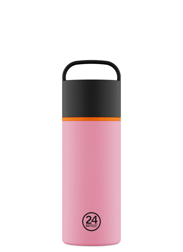 24Bottles Spin Drikkeflaske 730 ml Flamingo i rustfritt stål, med oransje detalj og svart lokk Suztain.no