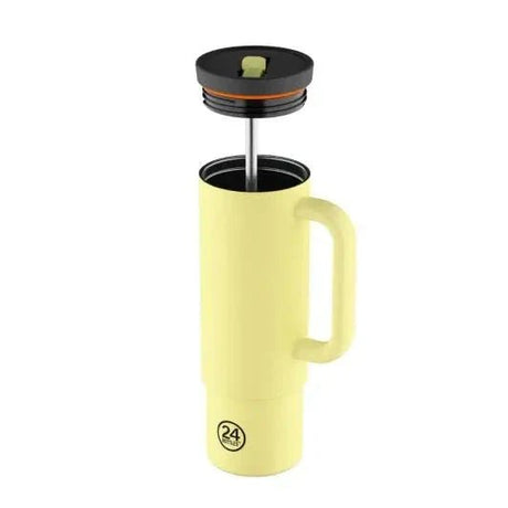 24Bottles Termokopp med sugerør 800 ml Citrus i rustfritt stål, lokket løftet opp fra koppen