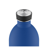 24Bottles Urban Drikkeflaske 1000 ml Gold Blue i rustfritt stål, nærbilde av flaskehals og kork