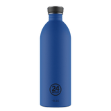 24Bottles Urban Drikkeflaske 1000 ml Gold Blue i rustfritt stål, sett forfra med logo nederst